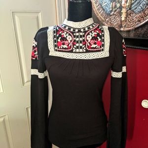 Free people embroidered high neck shirt NWOT
